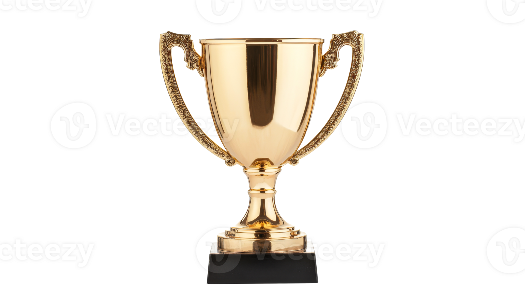 Golden prize cup with handles, success symbol, celebration, cut out transparent png