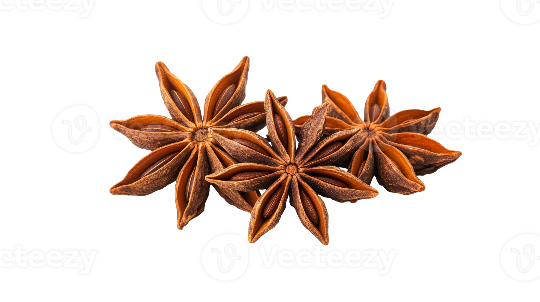 Aromatic star anise spices on black, flavor enhancer, cut out transparent png