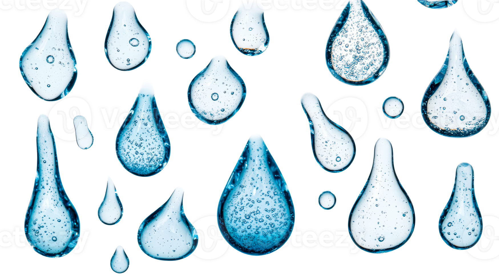 Water drops with bubbles on black background for design, cut out transparent png