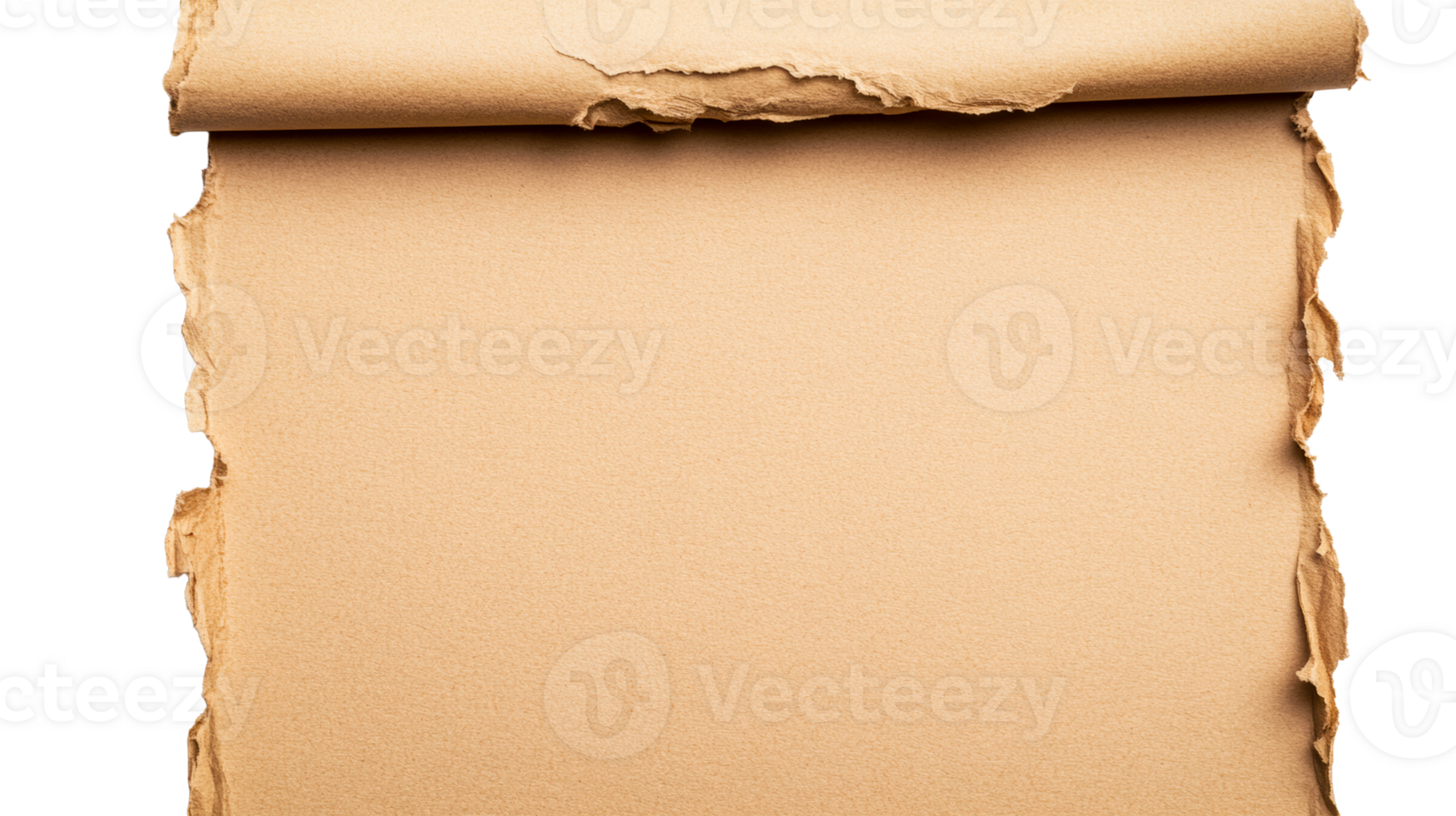 Old paper scroll background, unrolled parchment texture , cut out transparent png