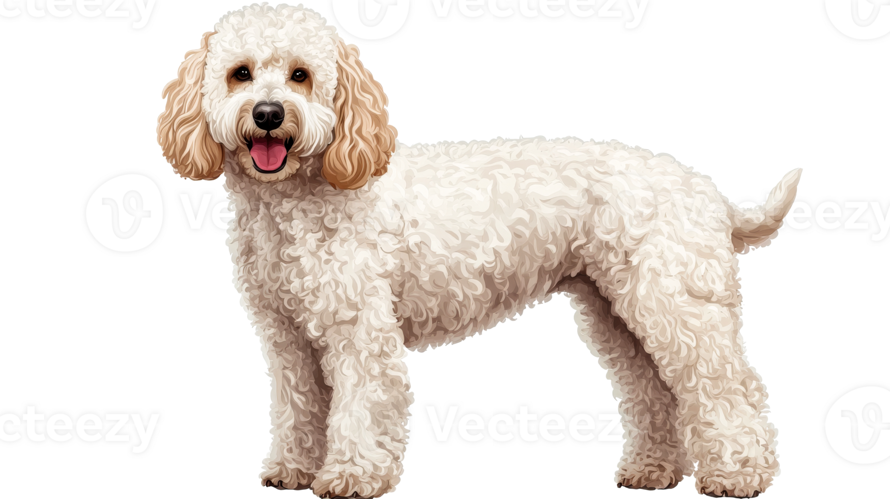 Adorable Cream Colored Dog with Curly Coat, Cut Out Transparent png