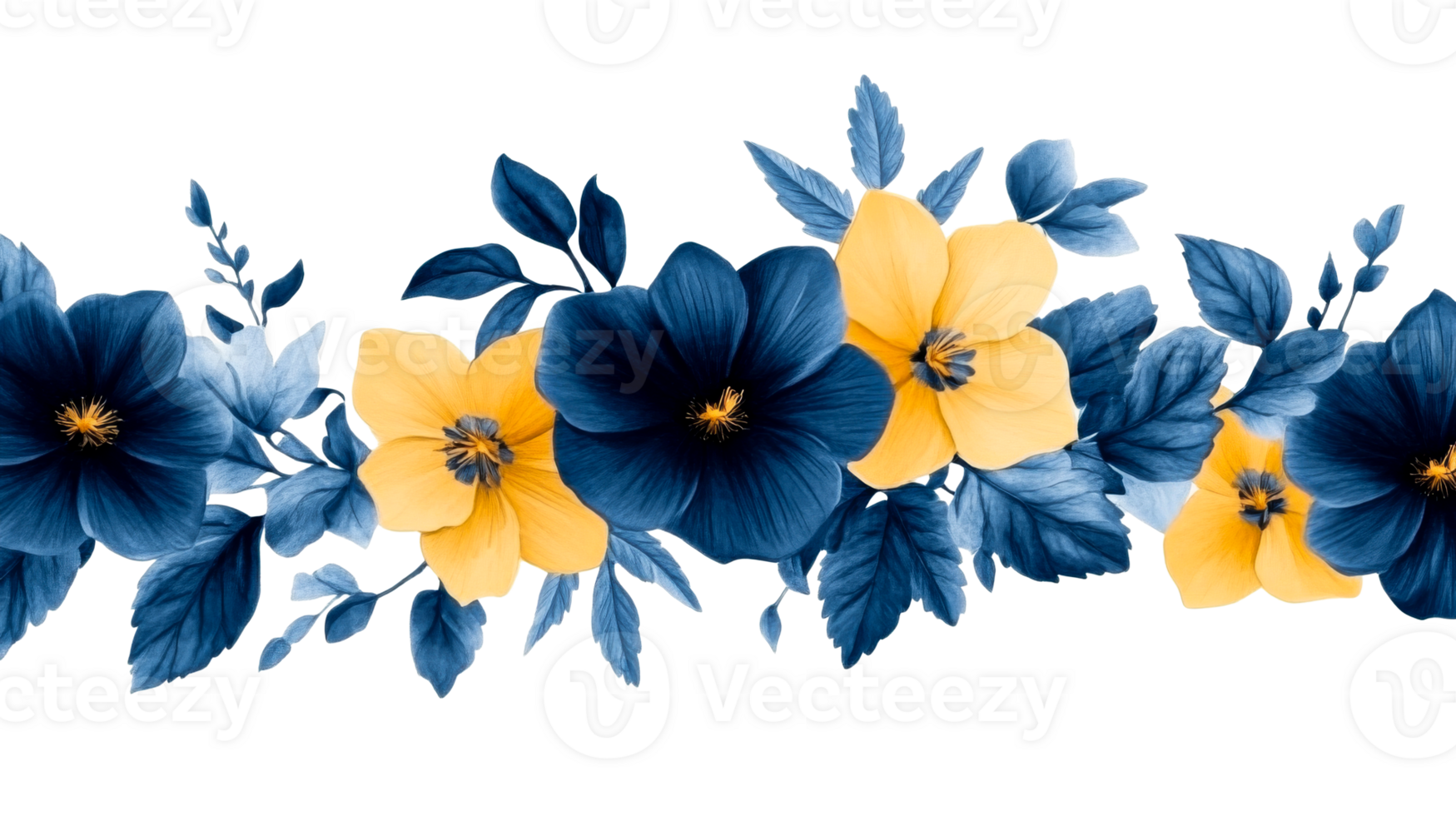 Floral elegance of blue and yellow flowers, isolated, cut out transparent png