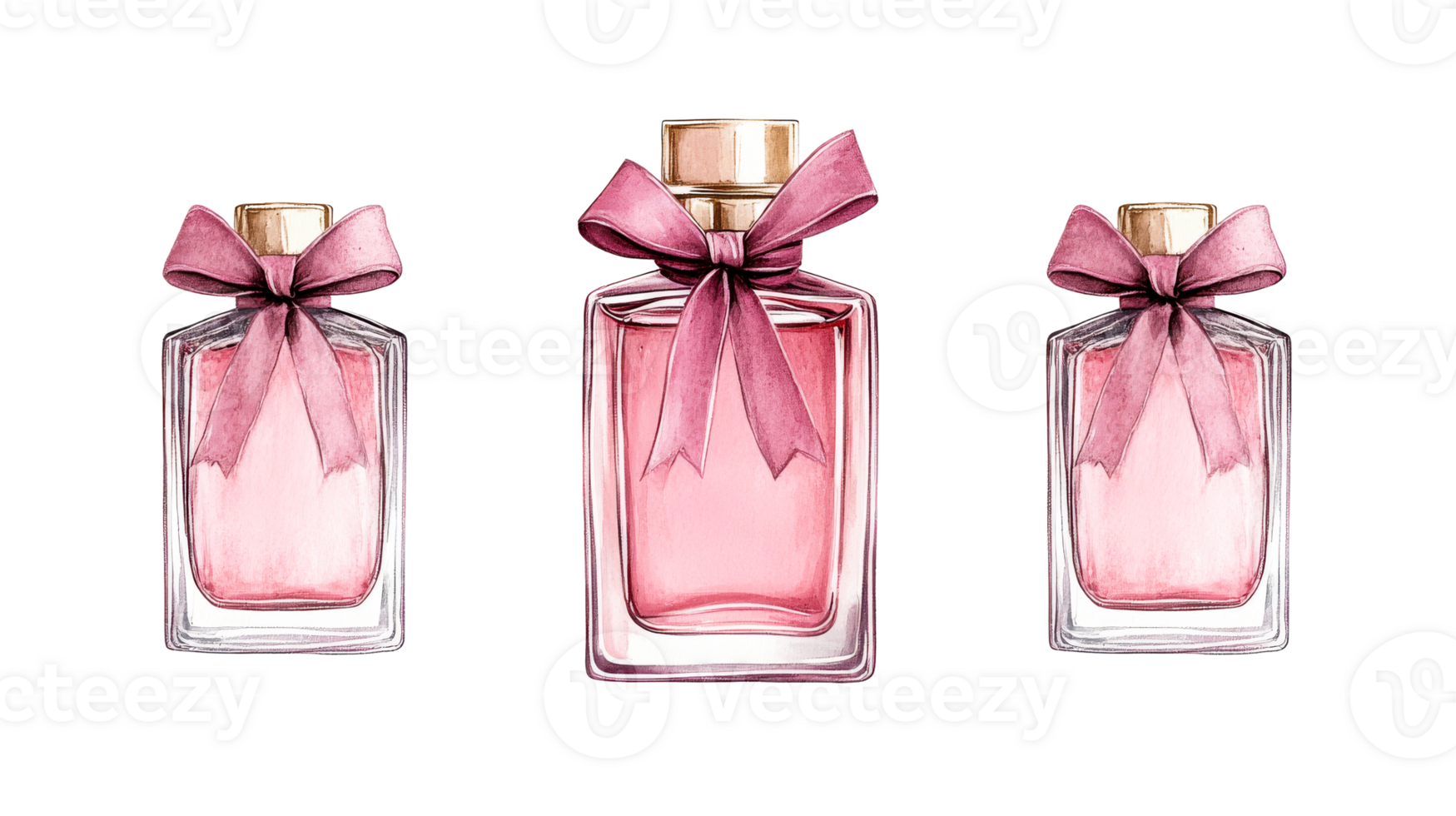 Pink Perfume Bottles with Ribbon Bows, cut out transparent png