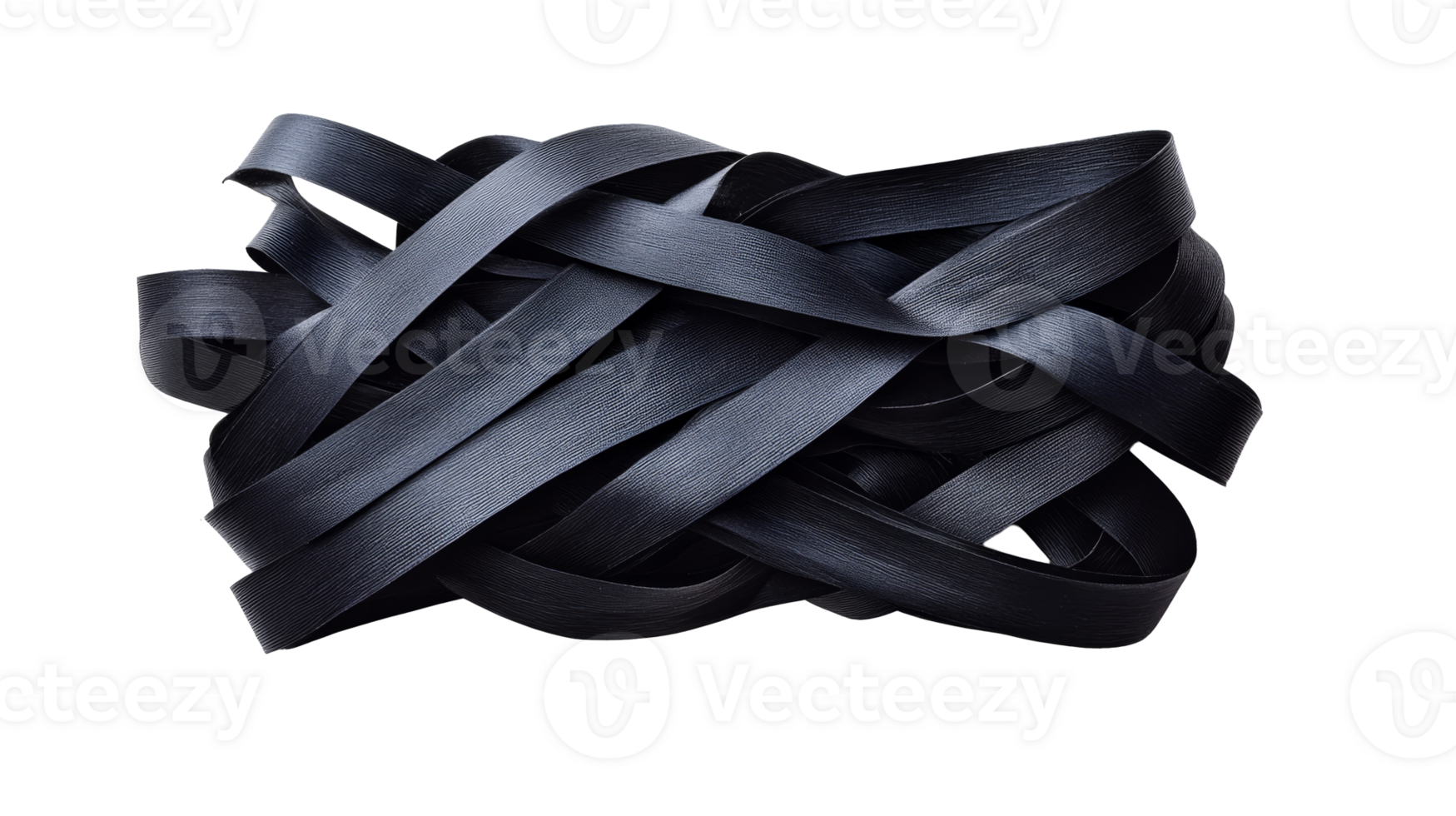 Dark tangled ribbons abstract design element, cut out transparent png