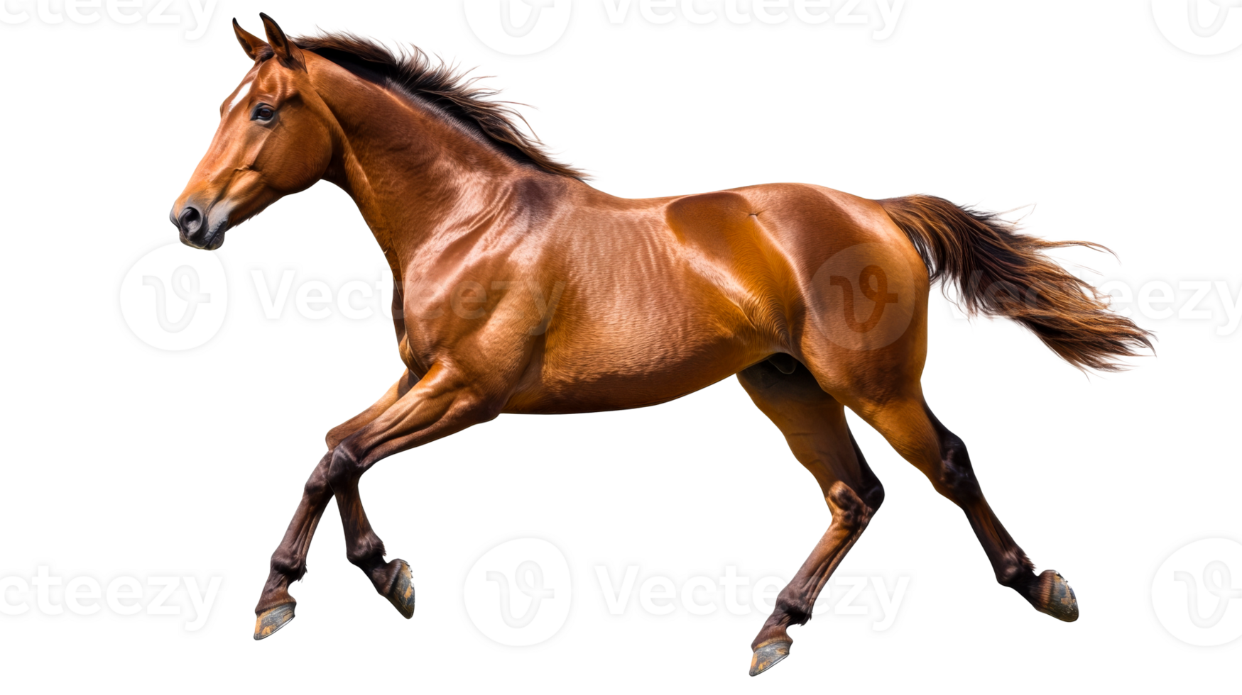 Chestnut horse galloping, equine movement, muscular build, cut out transparent png