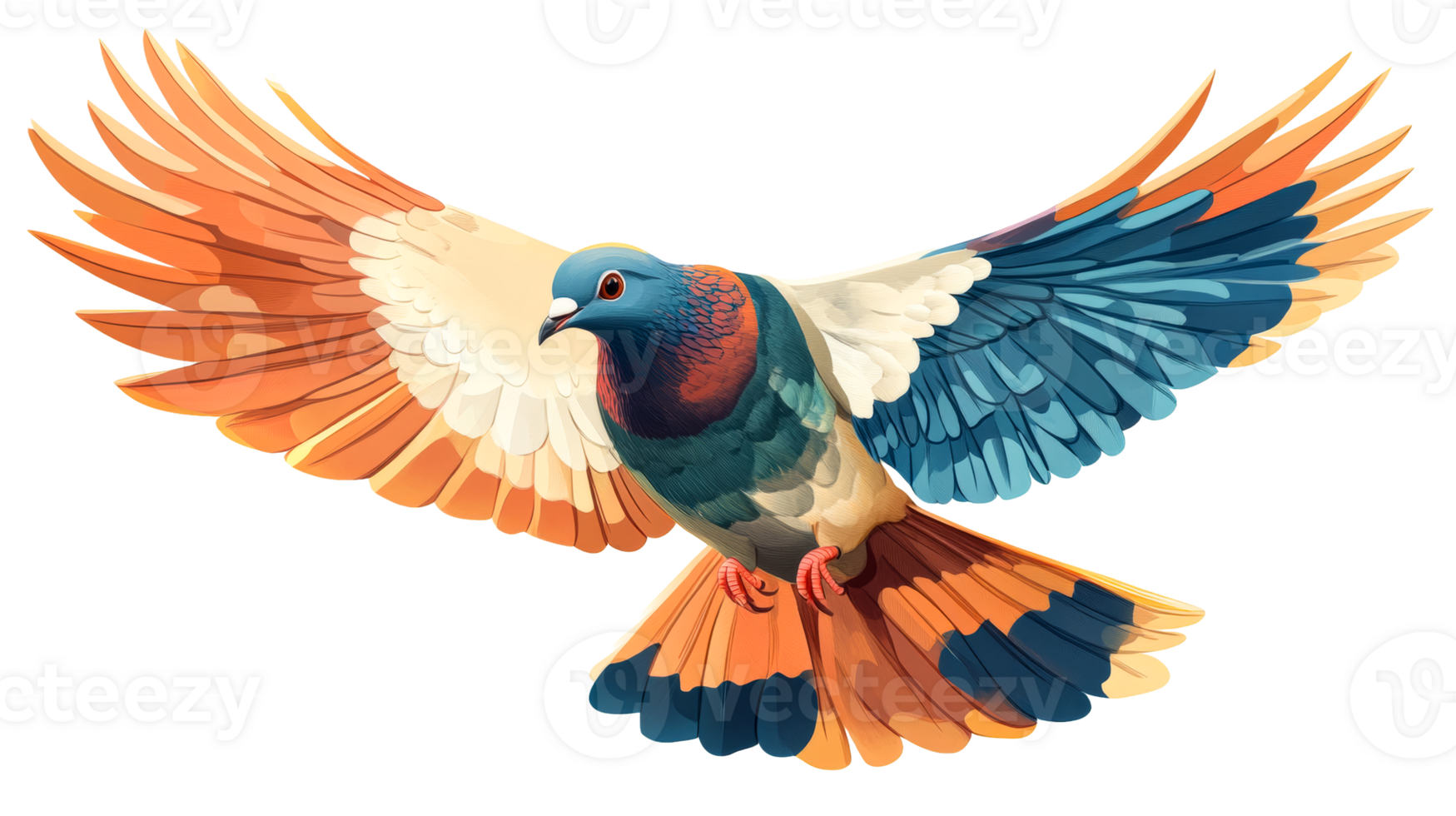 Colorful dove spreading its wings wide, isolated , cut out transparent png
