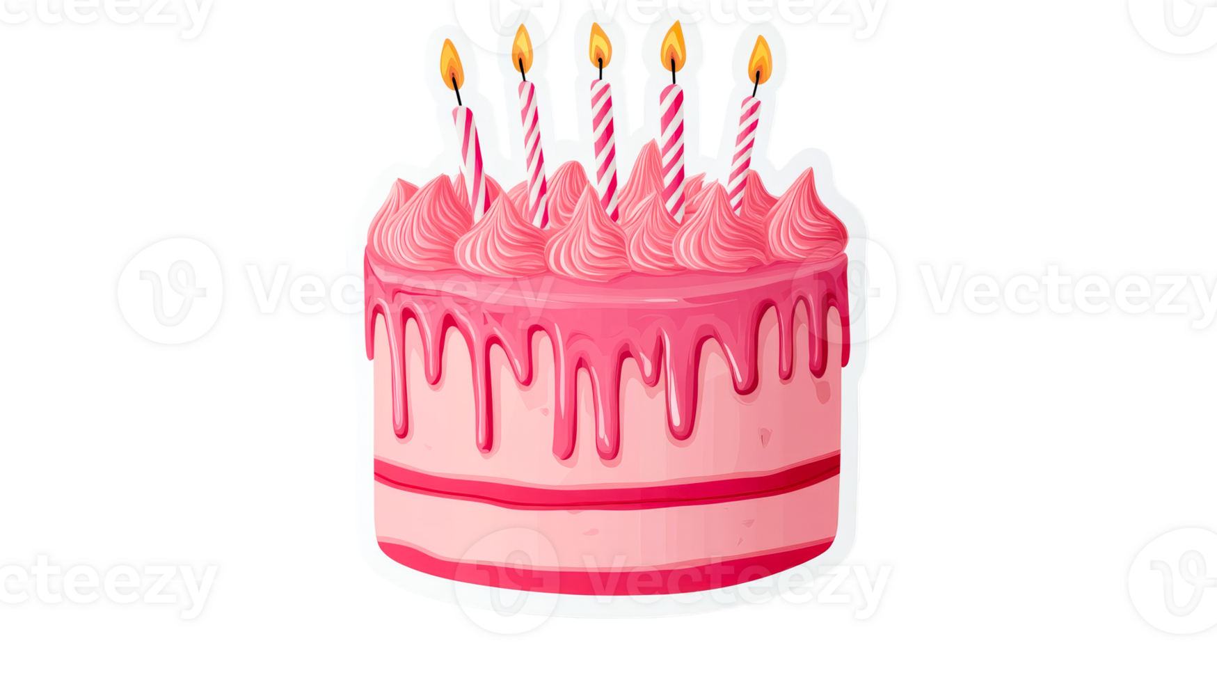 Pink frosting cake with candles, celebration, party, cut out transparent png
