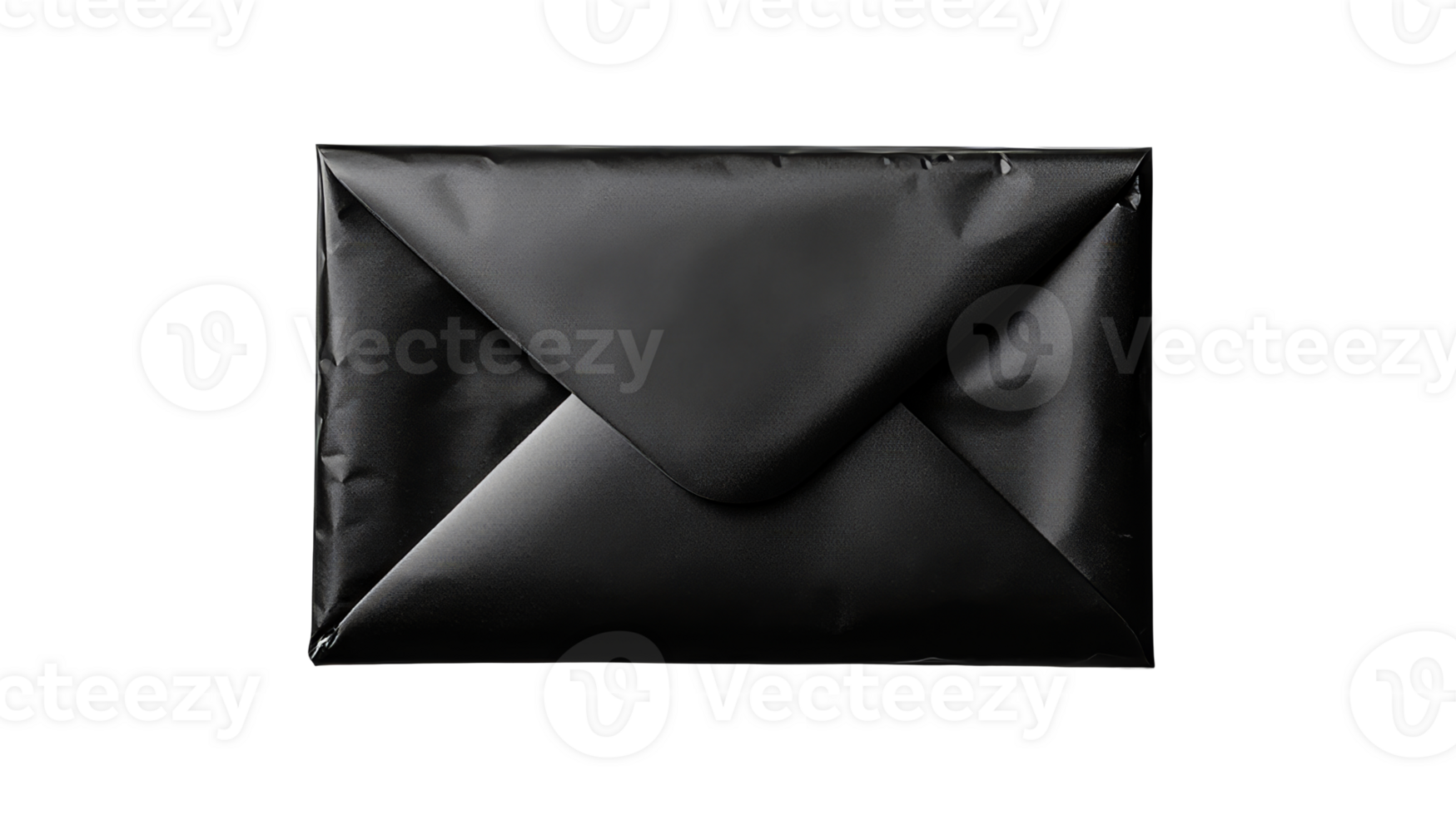 Stylish dark envelope, shiny black paper, invitation to event, cut out transparent png