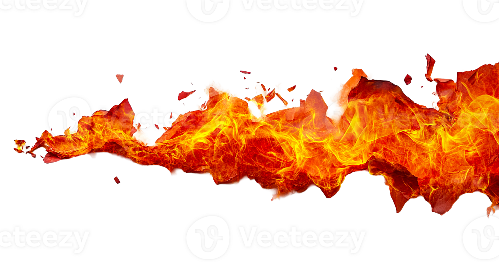 Fiery abstract flame trail with intense heat and energy, cut out transparent png