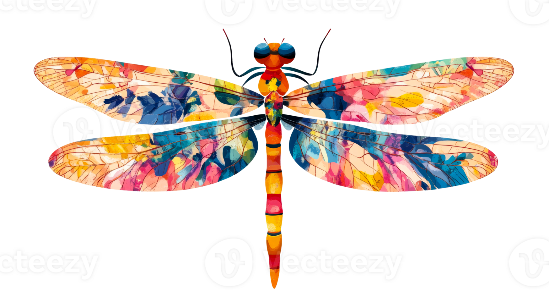 Dragonfly vibrant, watercolor, floral, insect, colorful, design, wings, nature, cut out transparent png