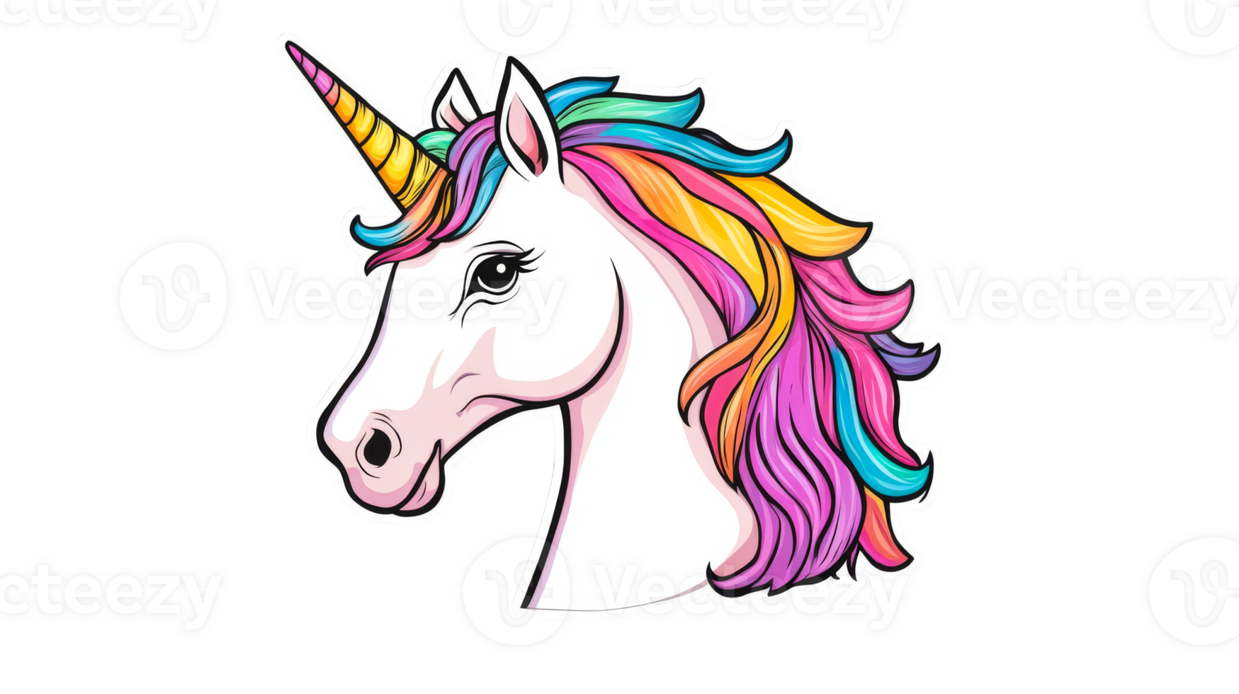 Unicorn with Colorful Mane Illustration, Fantasy Animal, Mythical , cut out transparent png