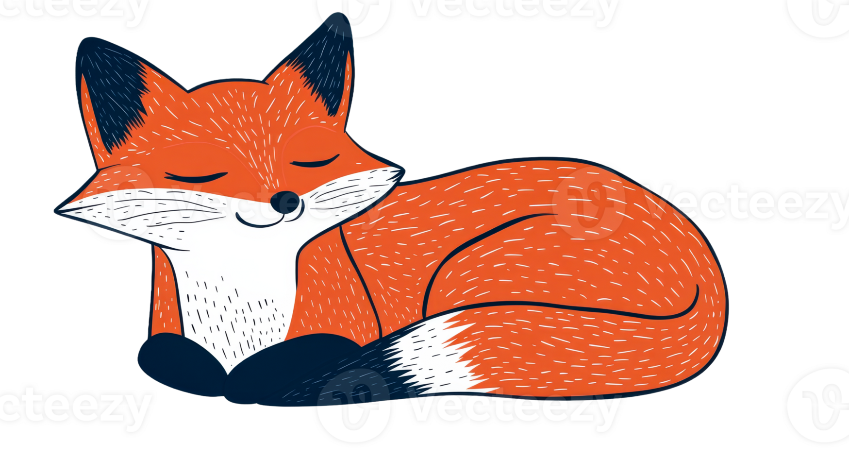 Sleeping fox illustration, cute cartoon animal character, cut out transparent png