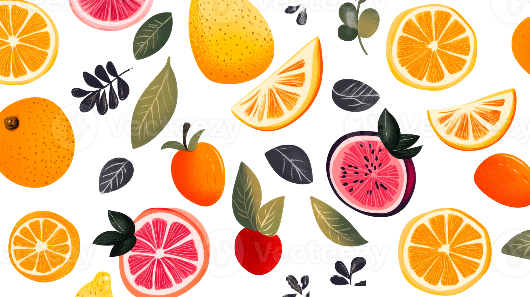Tropical fruit seamless pattern with oranges, cut out transparent png