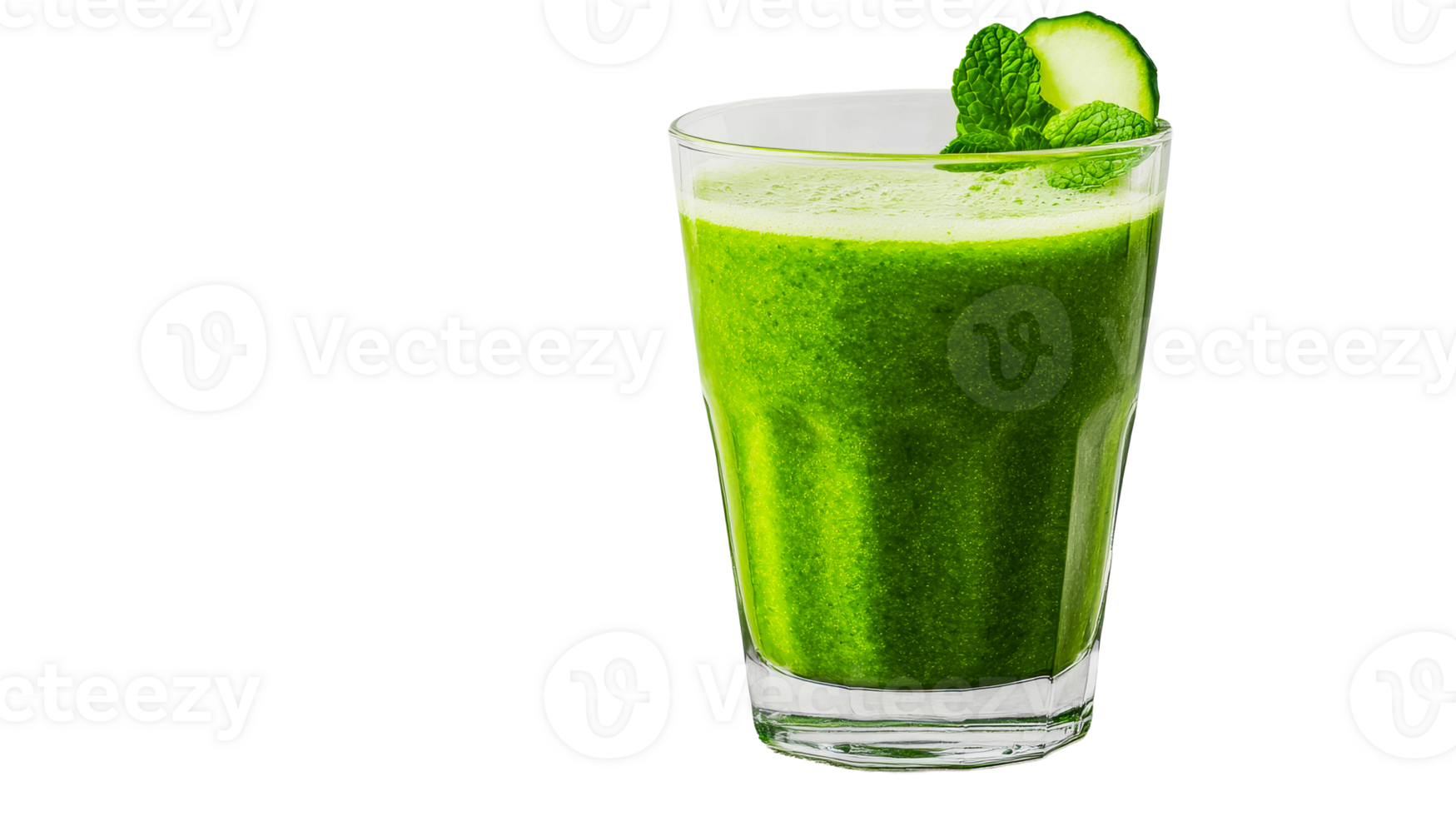 Green smoothie in glass with mint garnish, cut out transparent png