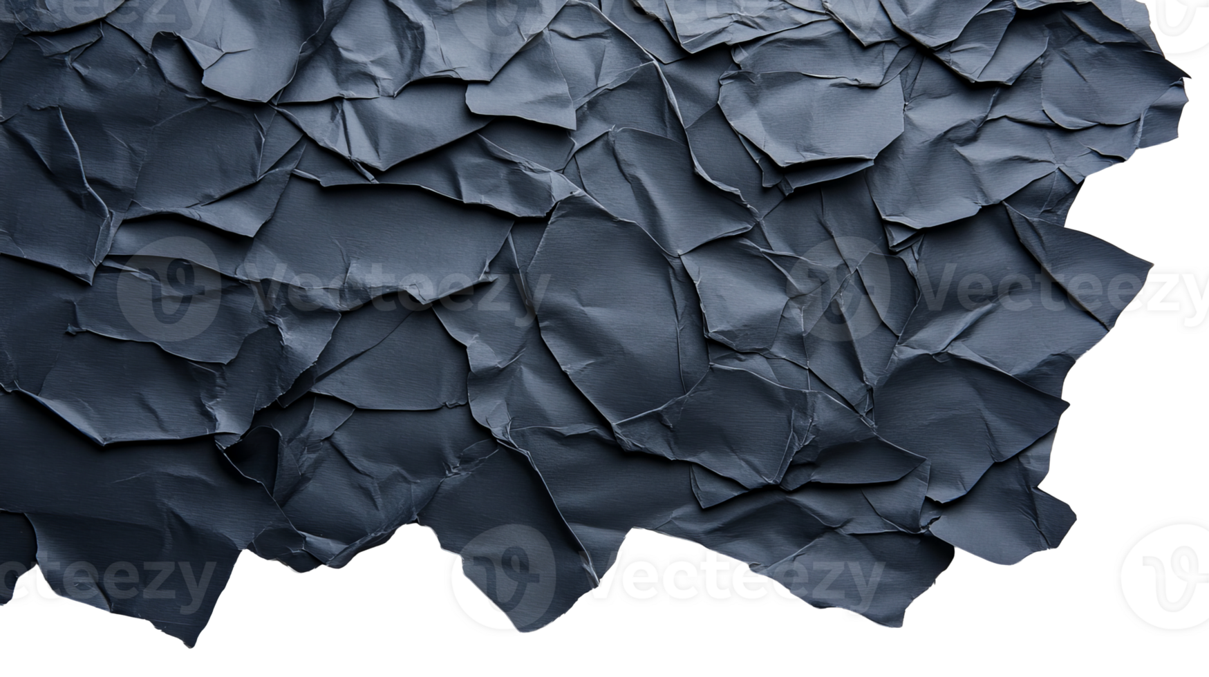 Dark blue abstract background created with crumpled paper texture, cut out transparent png