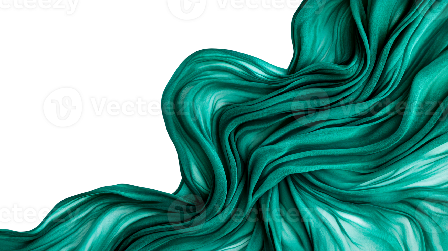 Flowing, teal, fabric background with abstract drapery design , cut out transparent png