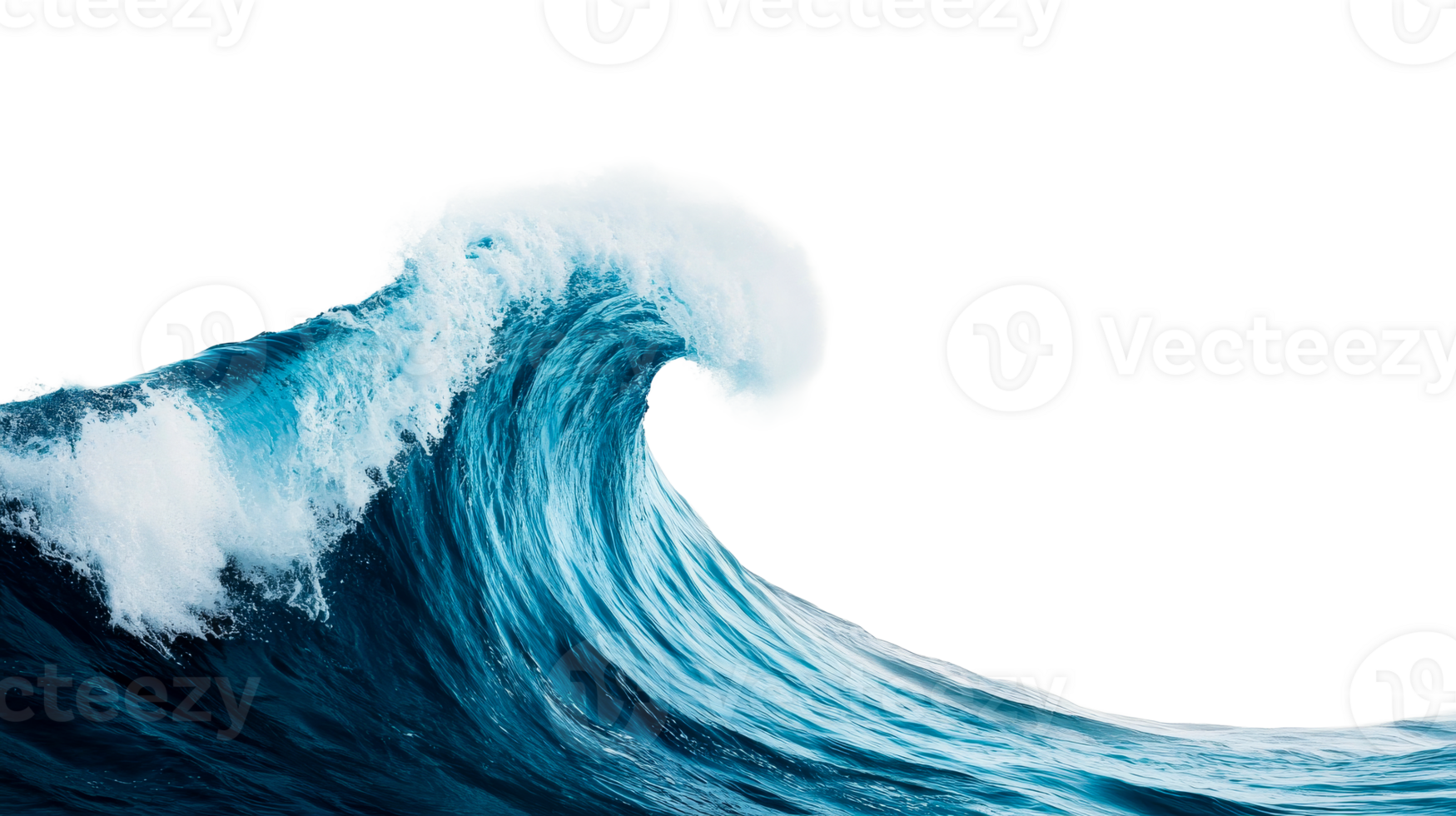 Giant turquoise wave cresting on black background, cut out transparent png