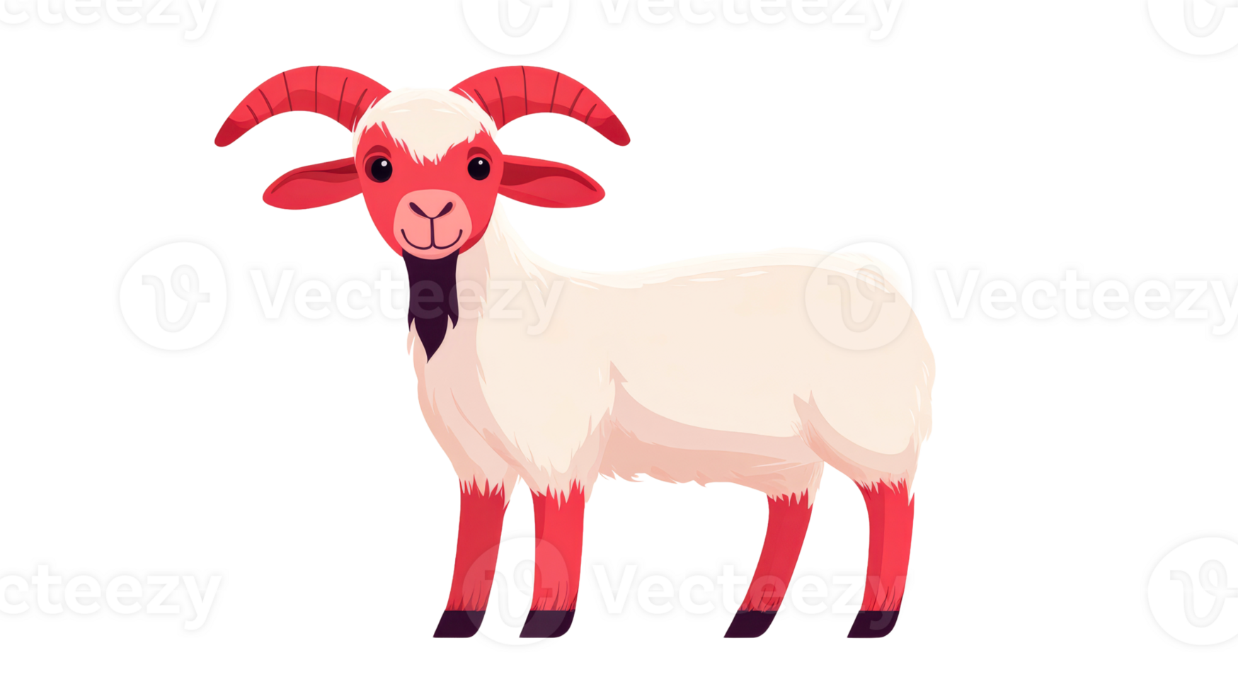 Cartoonish goat with red horns and legs, cut out transparent png