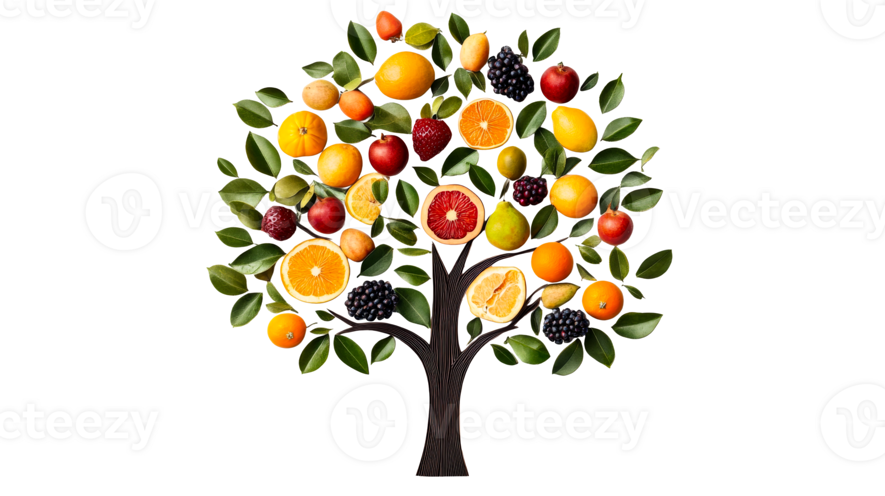 Fruit tree with colorful fruits, cut out transparent png