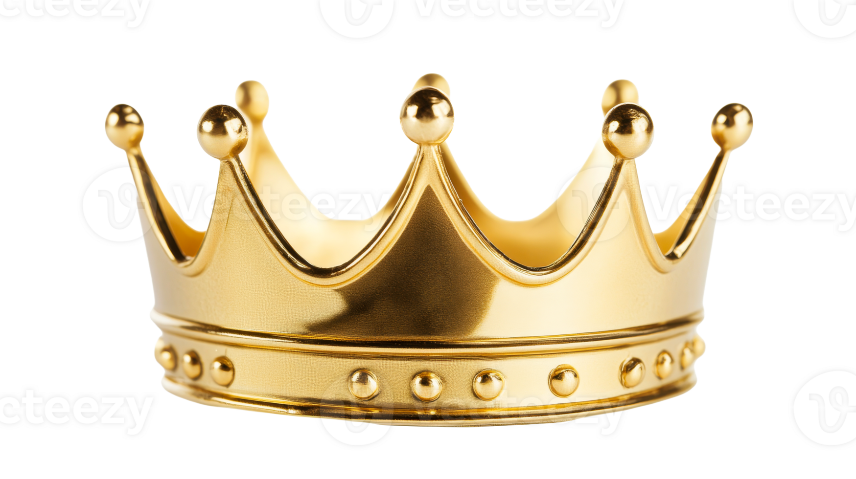 Shiny golden crown with spikes and small balls, cut out transparent png