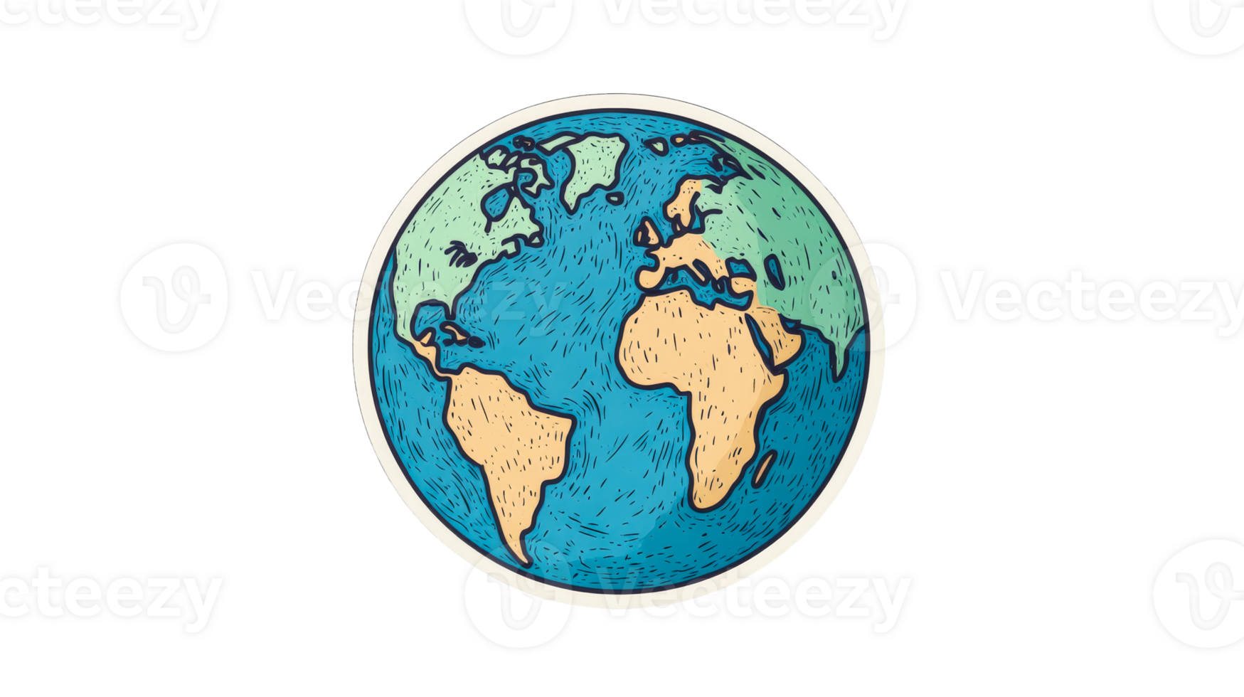 Earth Sticker Illustration with Water and Continents, cut out transparent png