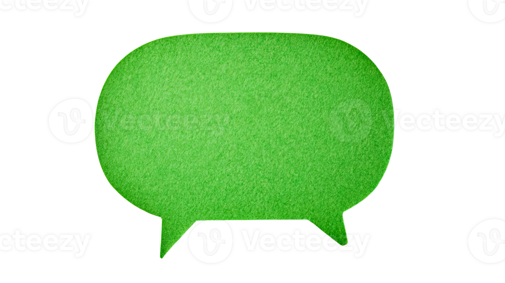 Green felt speech bubble isolated on black background, cut out transparent png