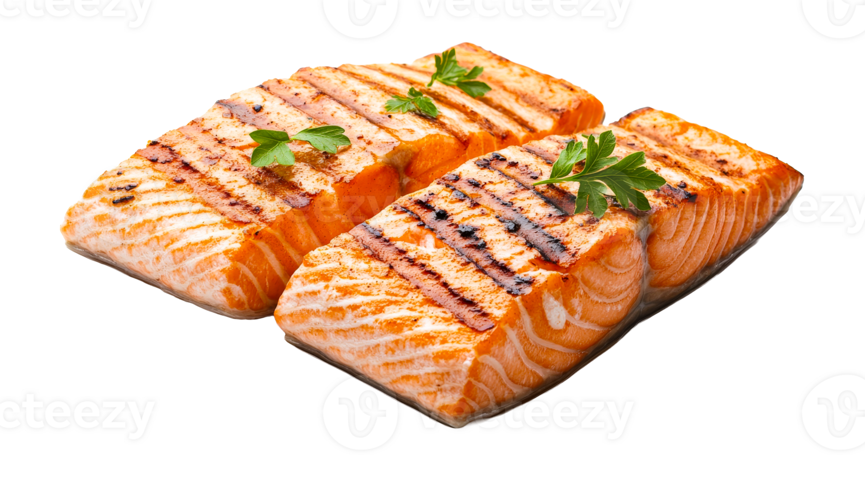 Grilled salmon steaks with parsley, isolated delicacy, food, cut out transparent png