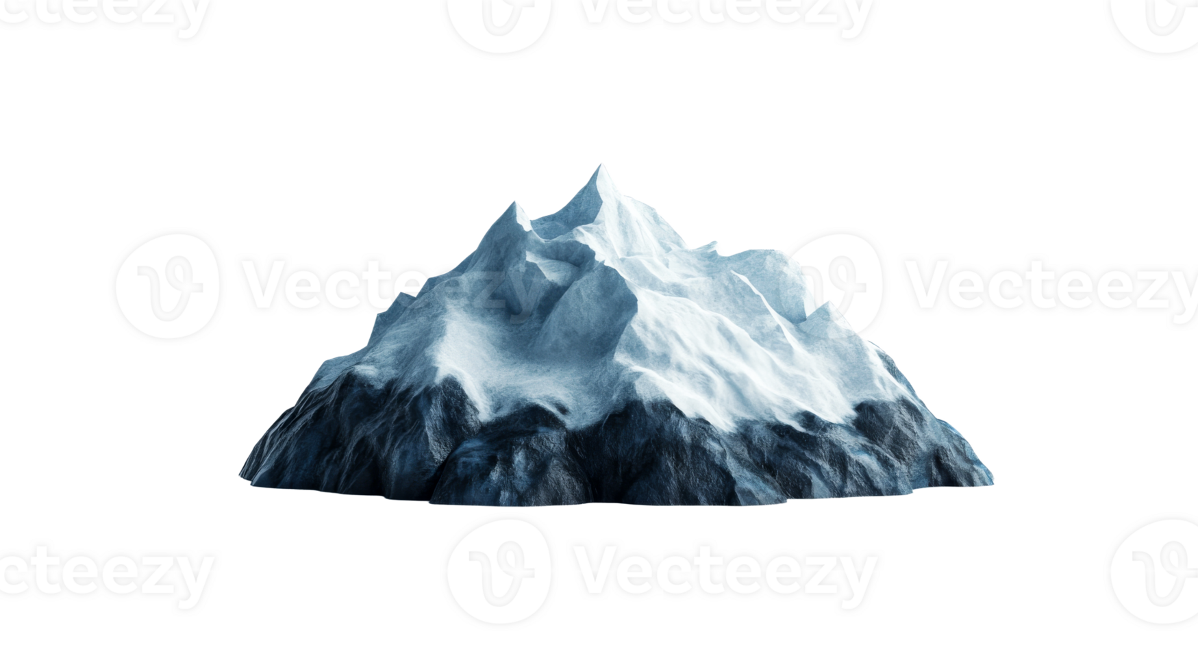Snowy mountains peak isolated on black background, cut out transparent png