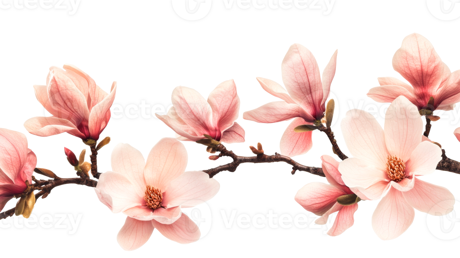 Pink magnolia blossom branch, isolated floral art, cut out transparent png