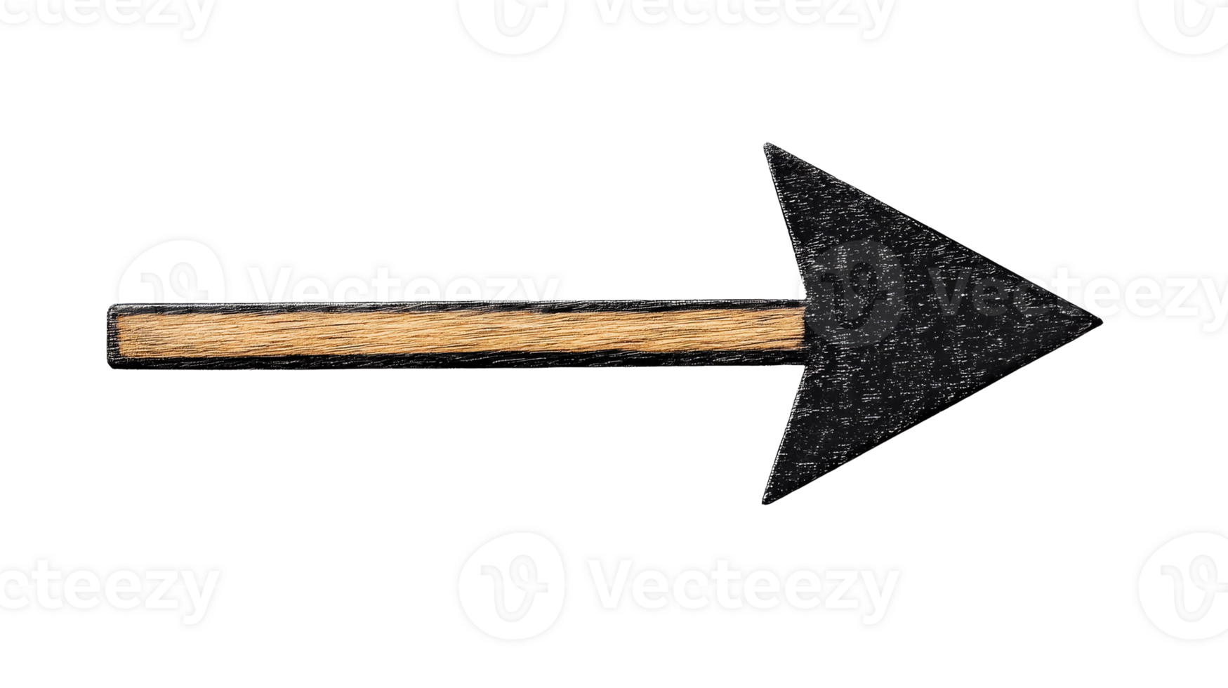 Rough pointer with wooden shaft and black arrow, cut out transparent png