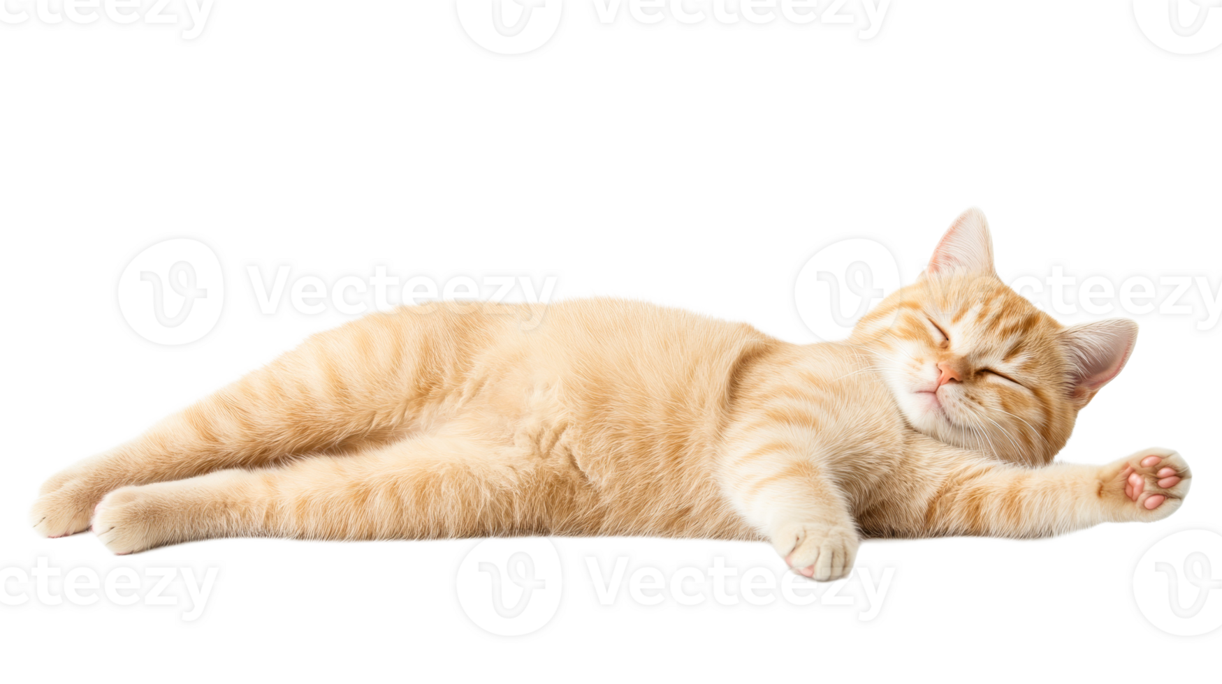 Ginger tabby cat stretching out sleeping pose, resting, cut out transparent png