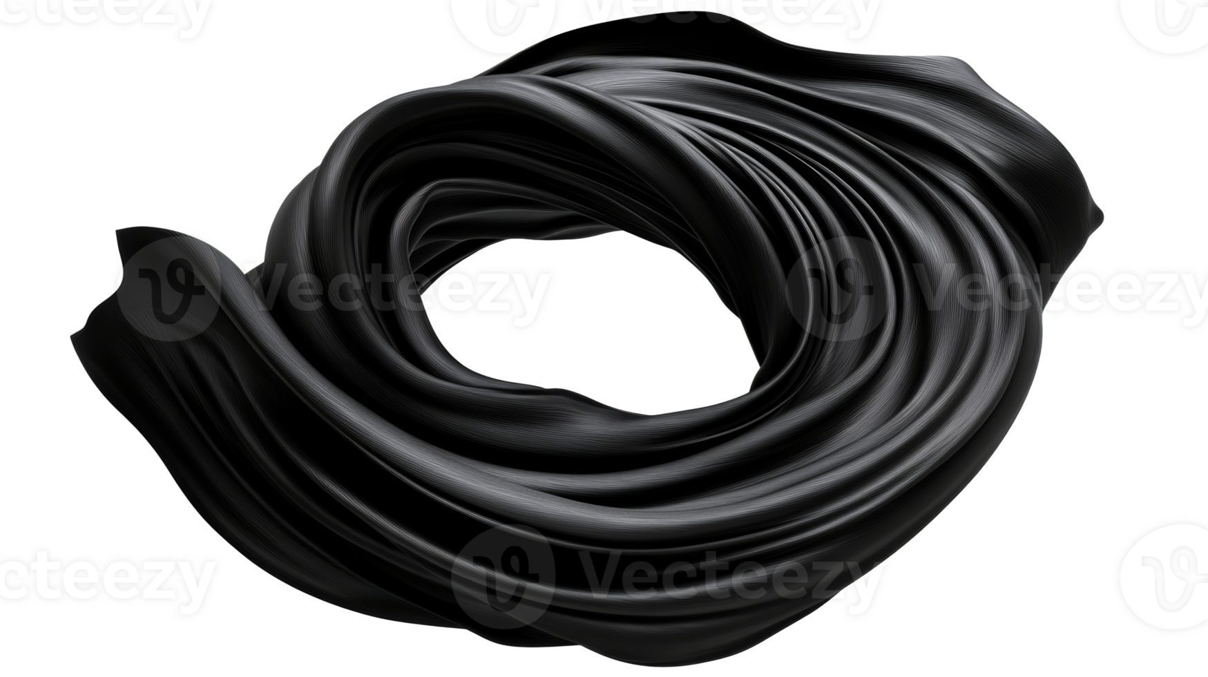 Abstract black fabric texture swirl shape, elegant curve backdrop, cut out transparent png