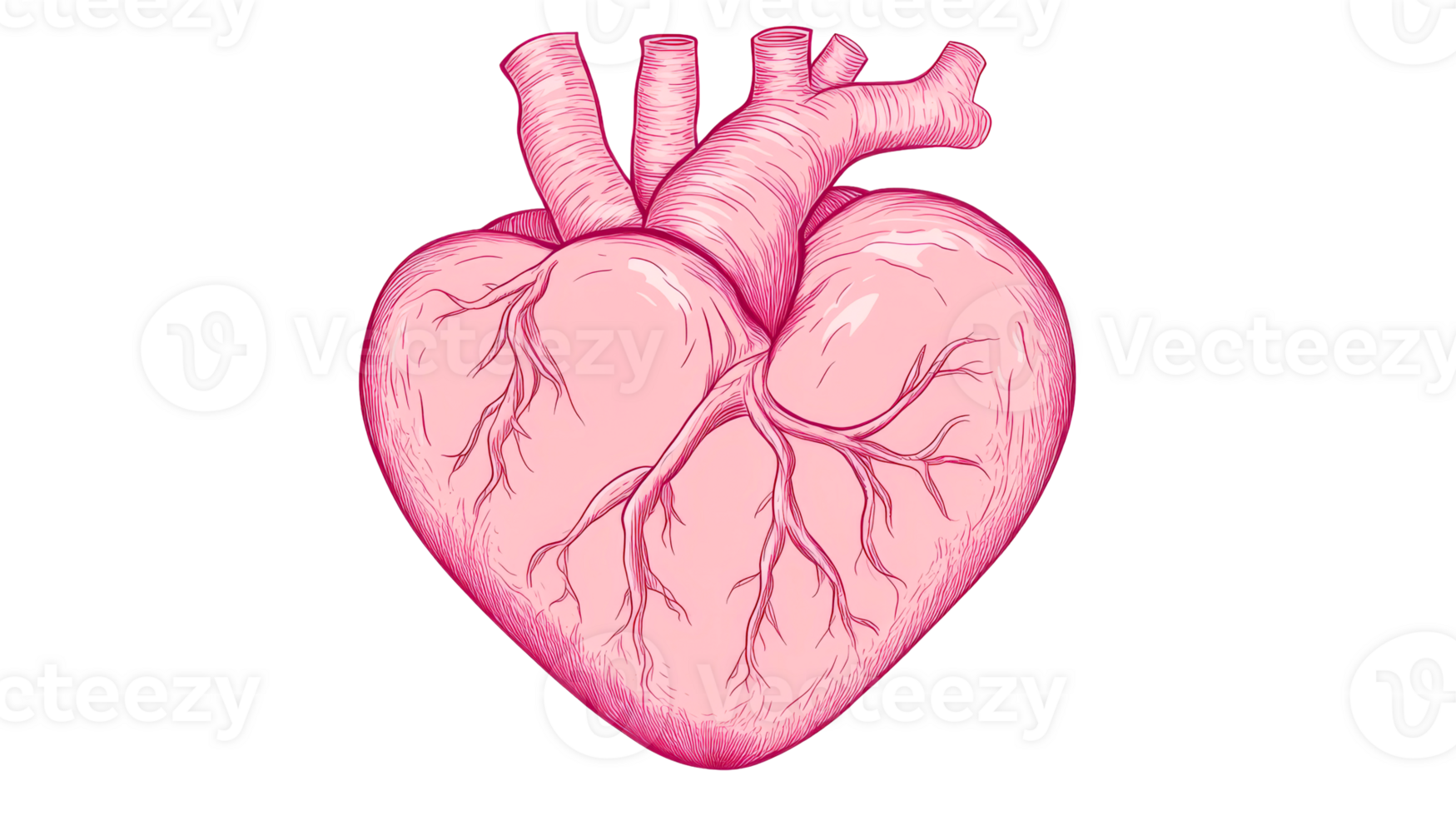 Anatomical Heart Illustration with Veins and Arteries, cut out transparent png