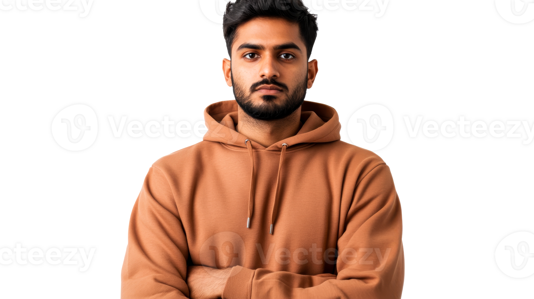 Young handsome confident man in orange hoodie, cut out transparent png