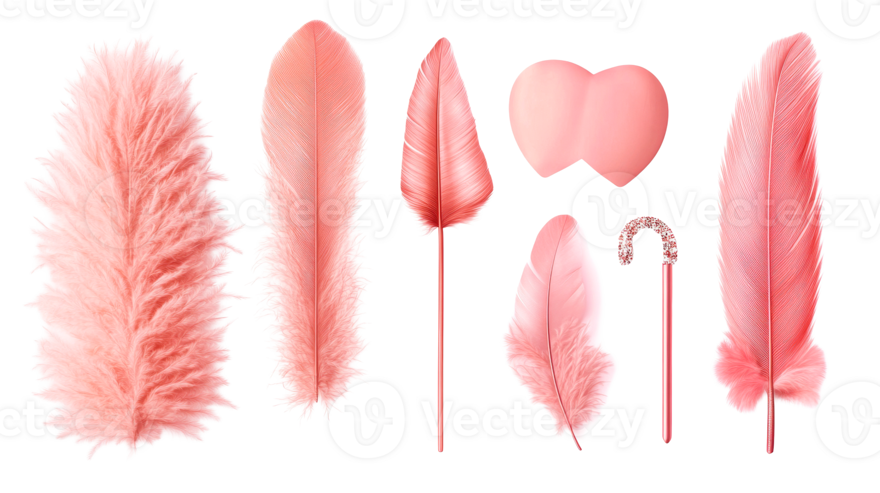 Pink feathers and decorative elements isolated on black, cut out transparent png