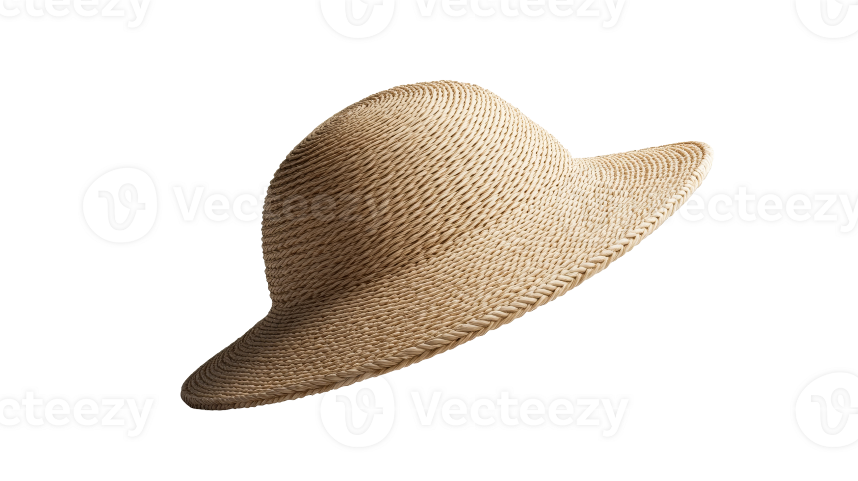 Beige braided summer hat isolated on black background, cut out transparent png