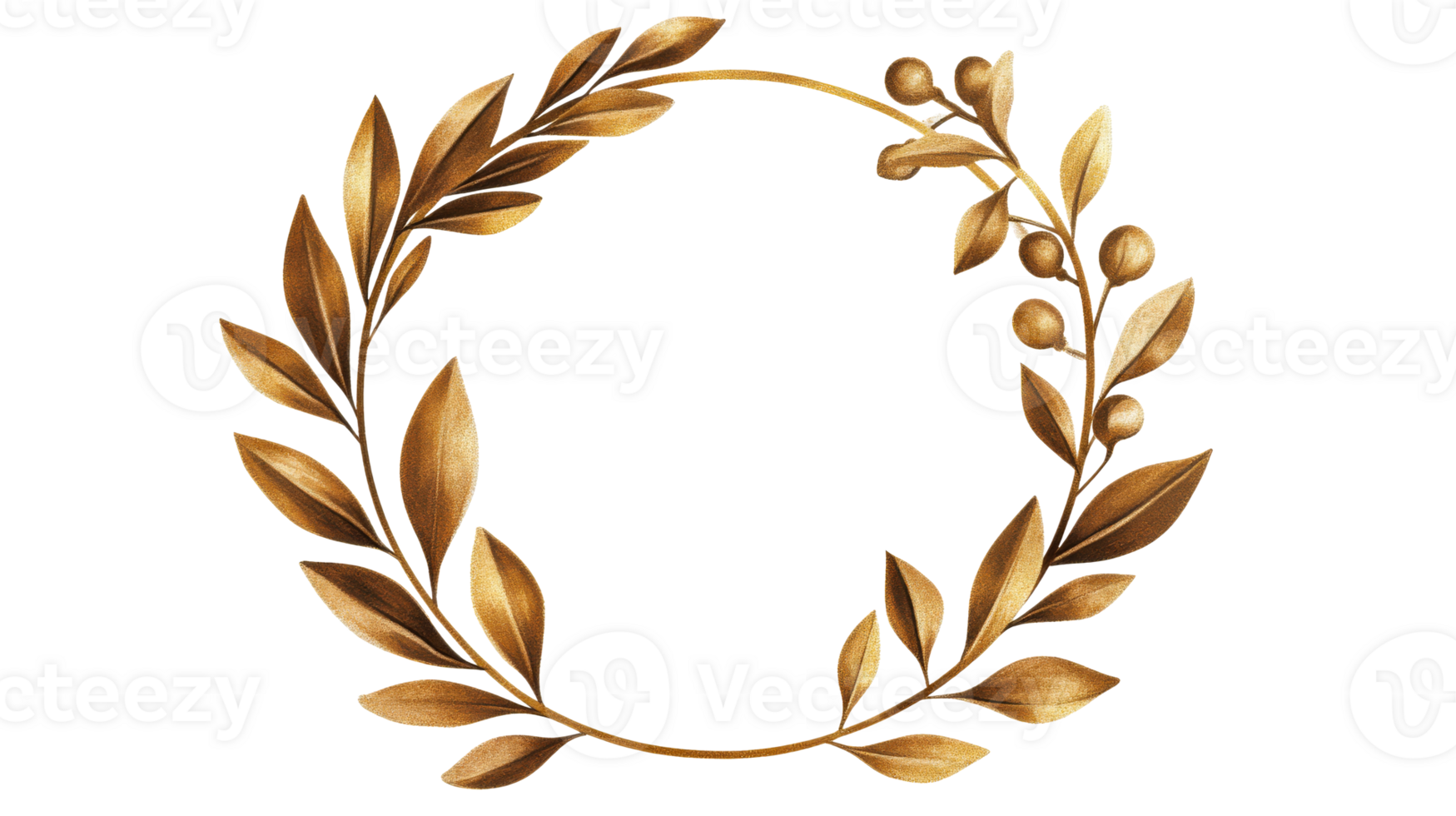 Gold olive wreath illustration for decorations, cut out transparent png