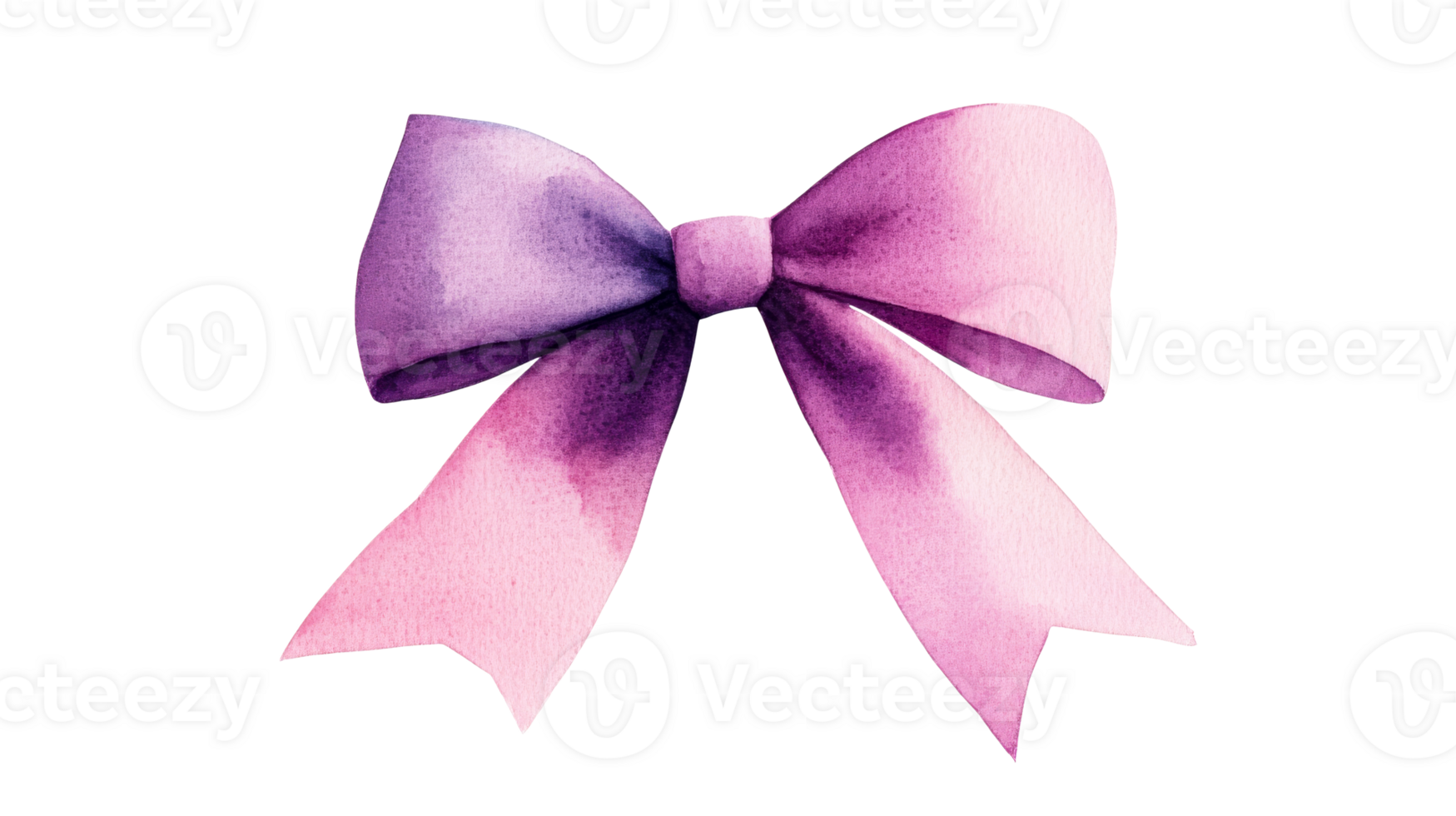 Artistic pink purple watercolor bow on black backdrop, cut out transparent png