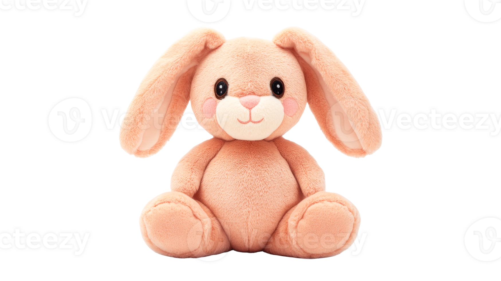 Fluffy soft toy rabbit on black background, cut out transparent png