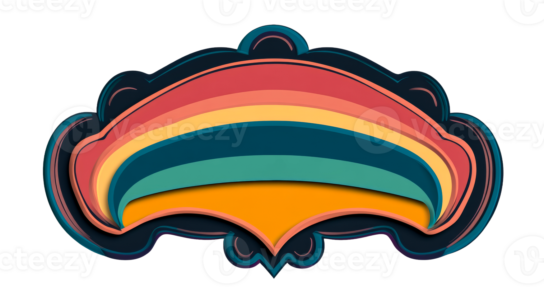 Abstract retro frame with rainbow stripes, cut out transparent png