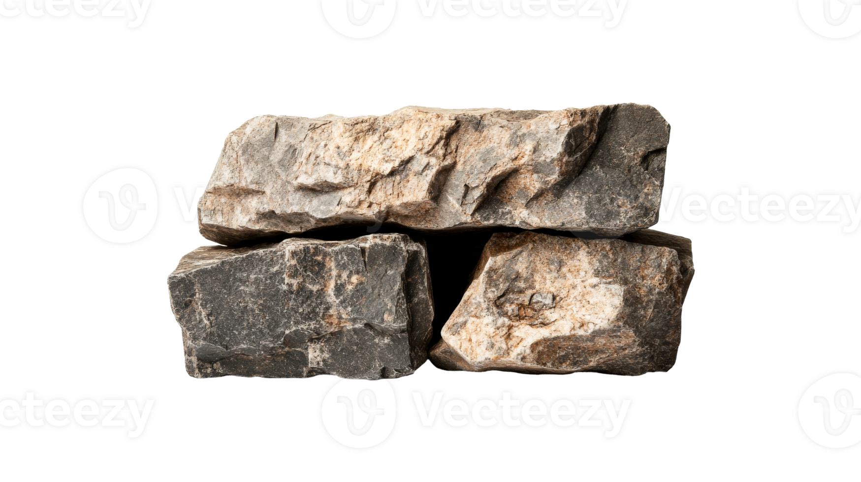 Three stacked gray boulders create a rocky platform, cut out transparent png