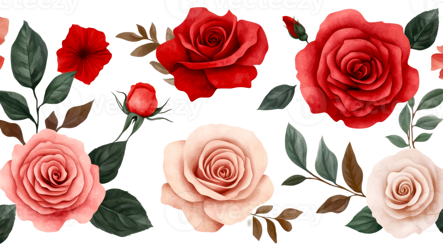 Watercolor floral roses arrangement for design, cut out transparent png