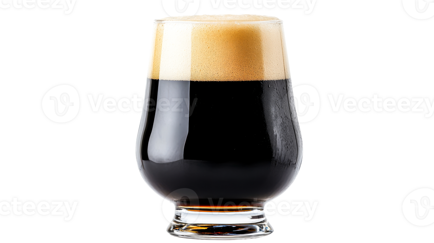 Glass of Dark Beer with Foam isolated on Black background, cut out transparent png