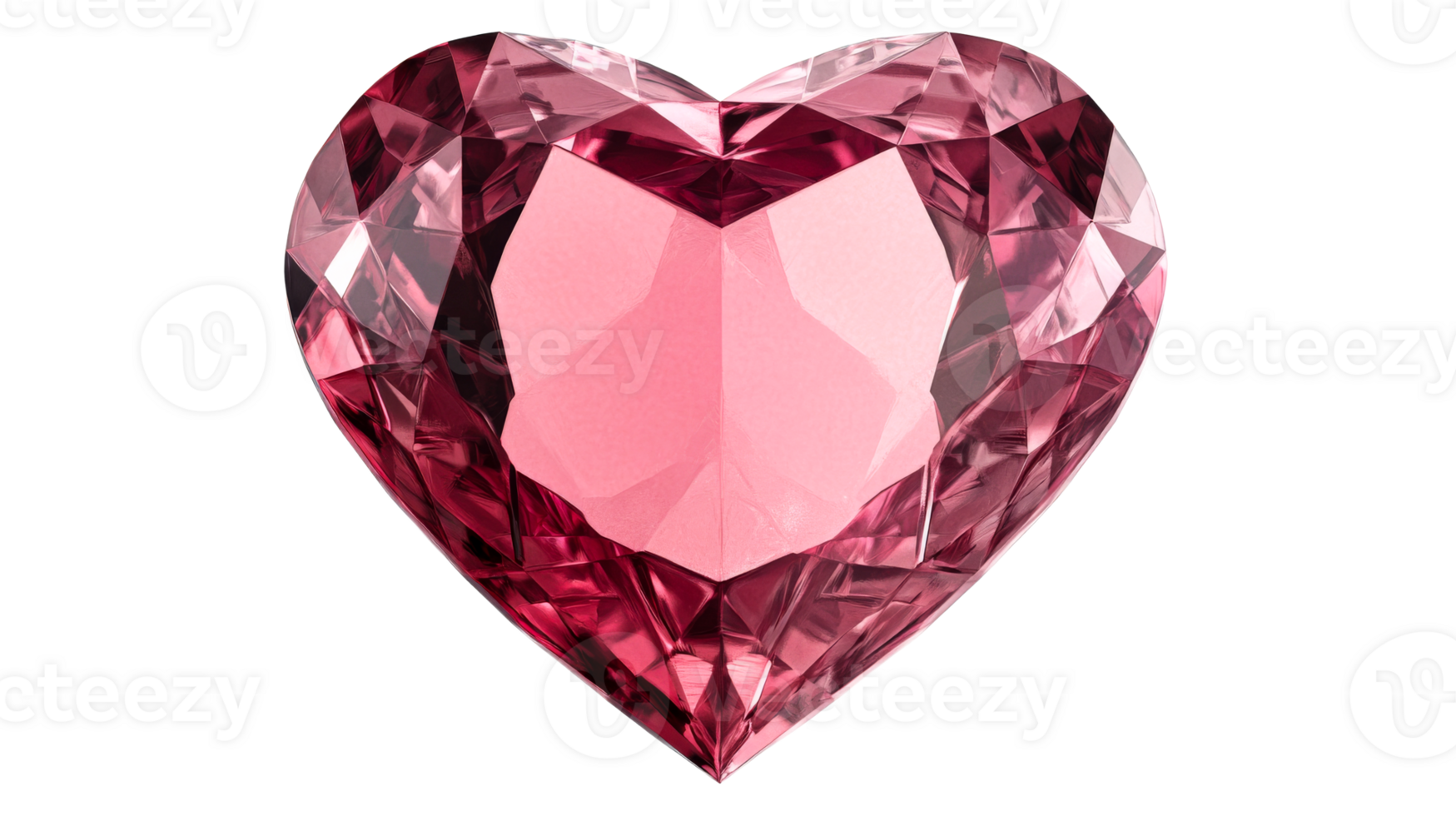 Heart shaped pink ruby gem, faceted glossy crystal, cut out transparent png