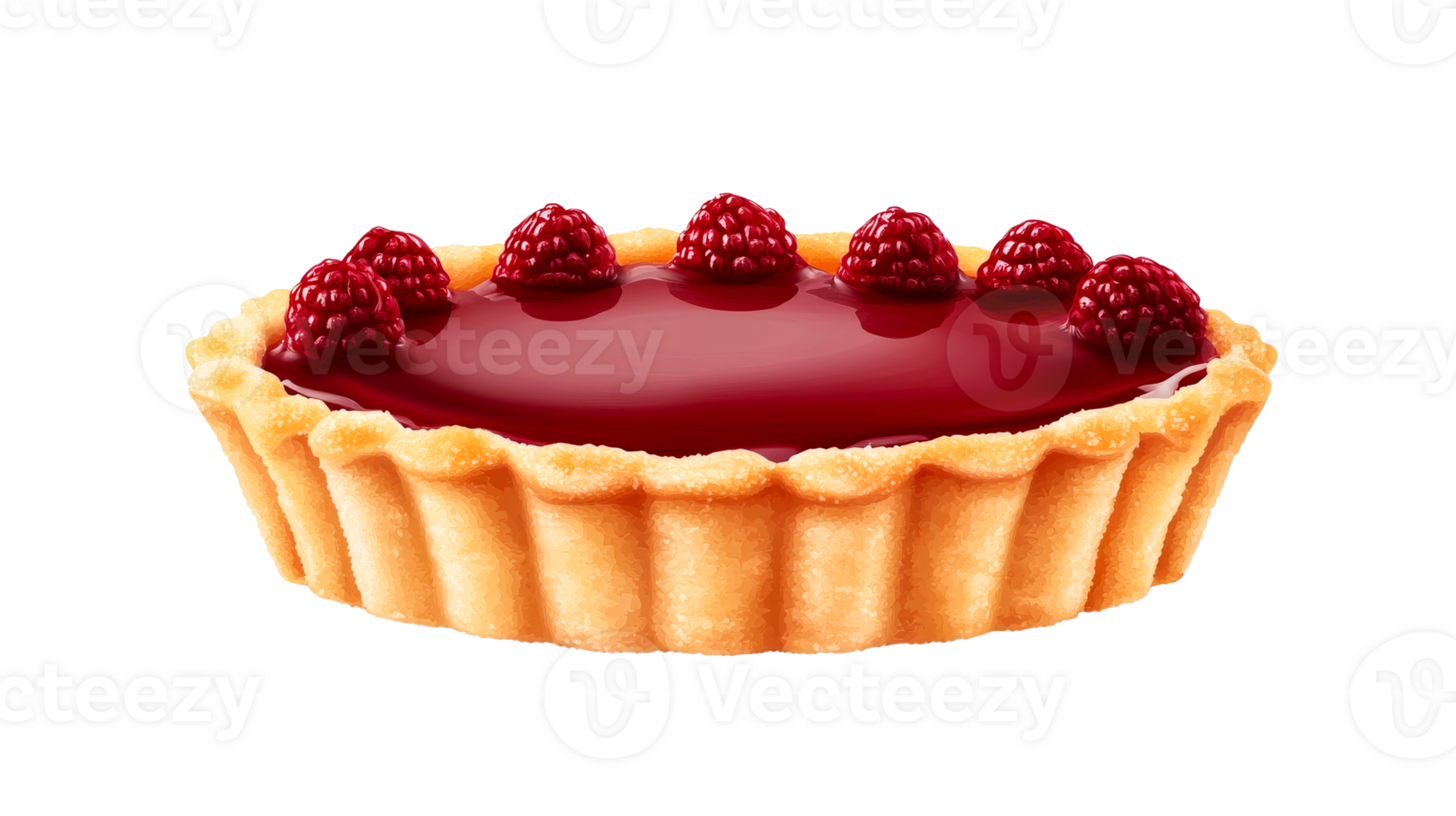 Raspberry tart with glossy glaze, dessert food photography, cut out transparent png