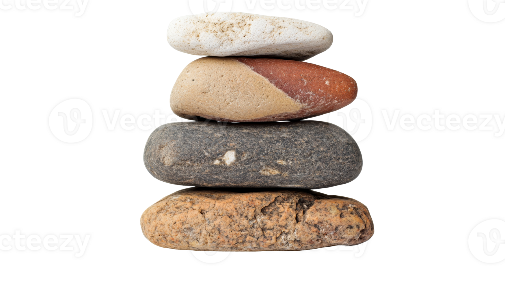 Stack of zen stones balanced on black background, cut out transparent png