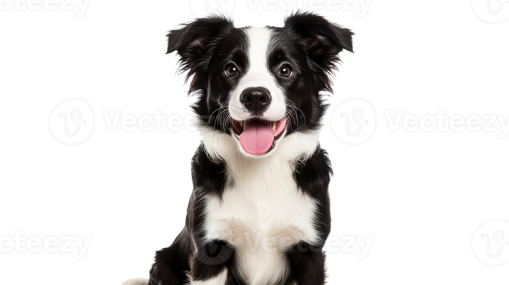 Border collie, open mouth, happiness, portrait, black background, cut out transparent png