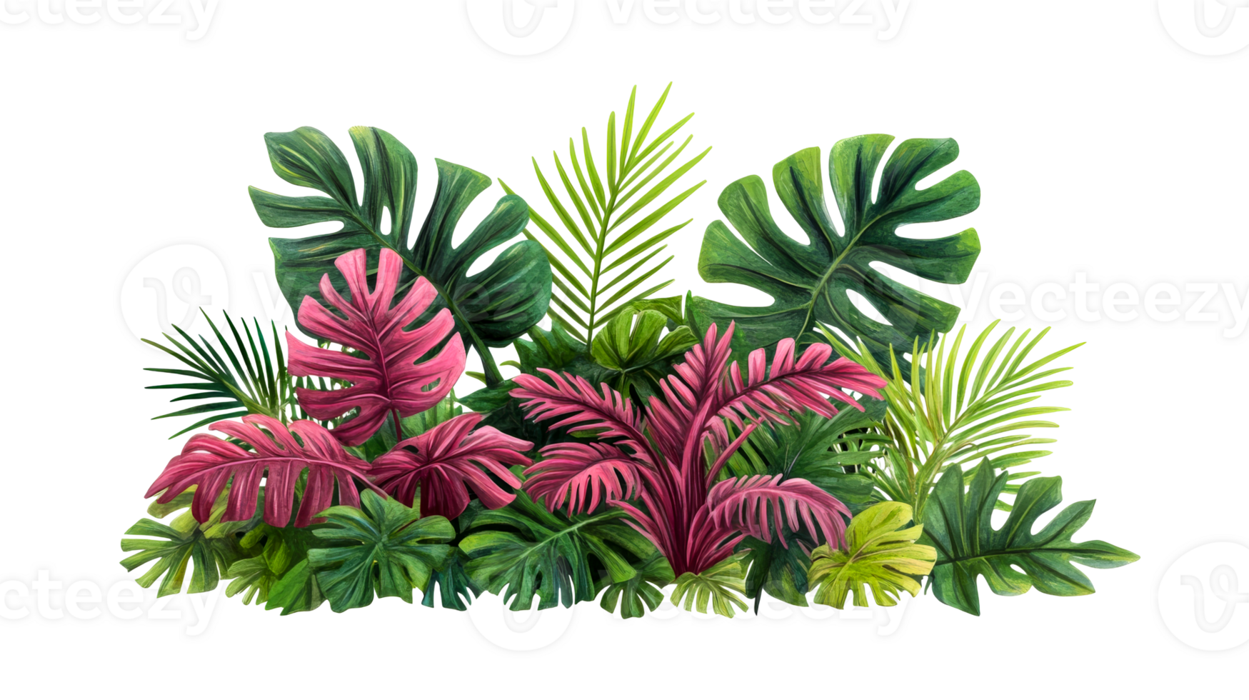 Tropical foliage composition lush vibrant display, cut out transparent png