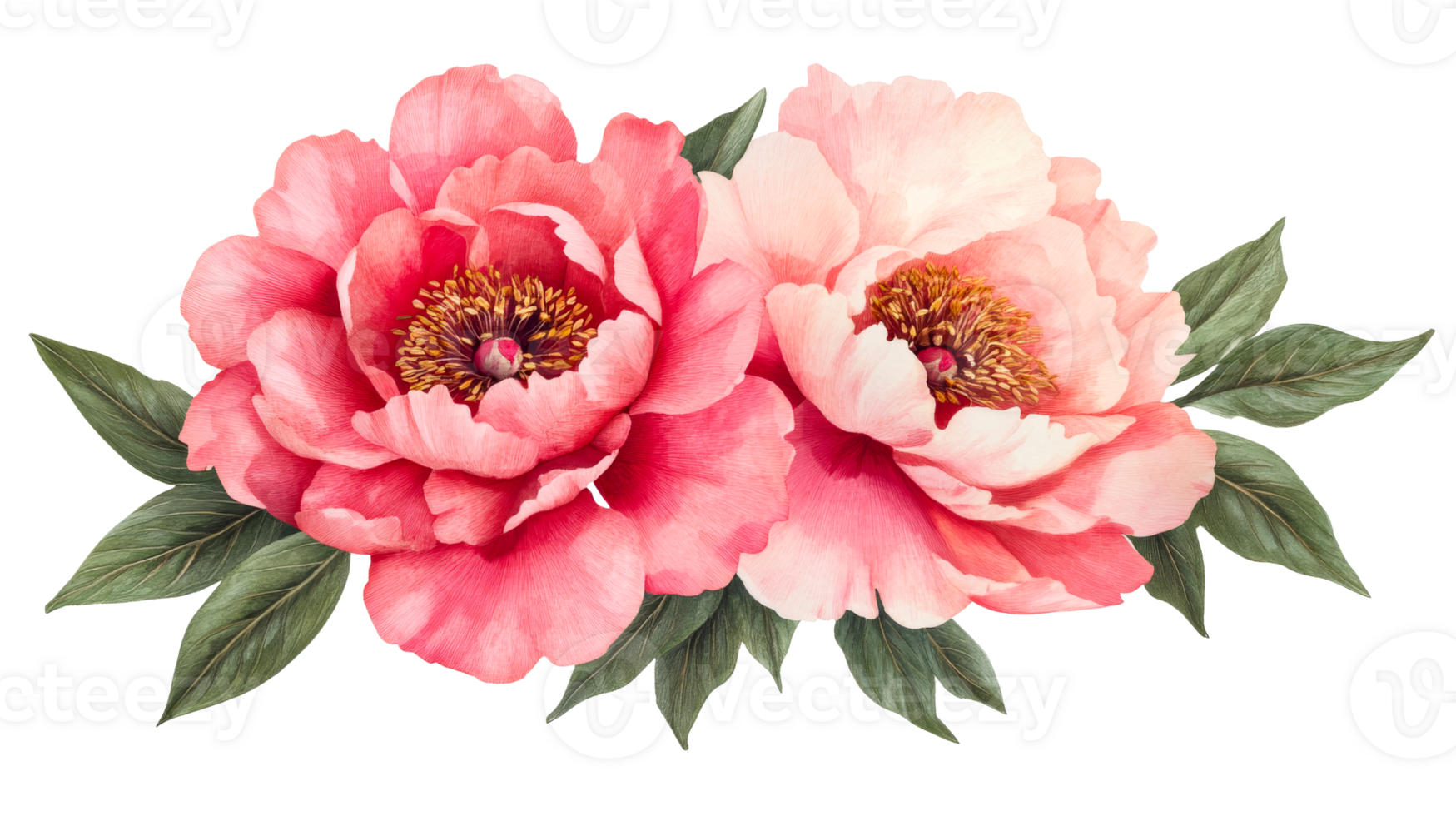 Two delicate pink peonies floral arrangement, cut out transparent png