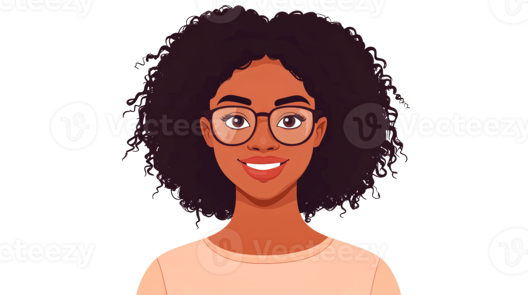 Smiling African woman with afro hairstyle, glasses, portrait, cut out transparent png